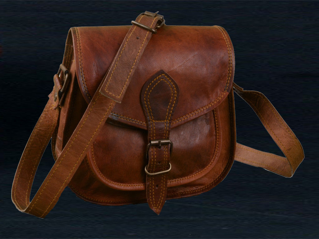 Women Vintage Looking Brown Leather Messenger Cross Body Bag Handmade