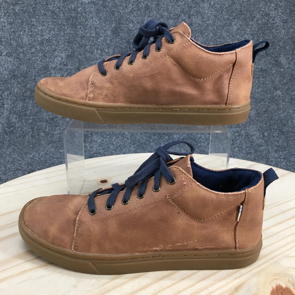 Toms Shoes Youth 5 Boys Lenny Mid Lace Up Sneakers 10012712 Brown Leather Casual - Image 2 of 4