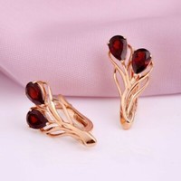 Russisches Rose Gold Rotgold 585 Ohrringe Mit Granat 3.36G Neu