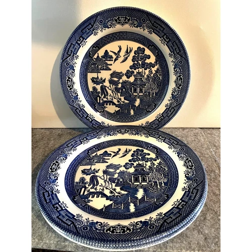 4 Vintage Churchill Staffordshire Blue Willow 10.25 inches  # 1854