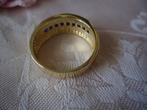Vintage Jewellery Gold Ring with Blue White Sapphires Antique Deco Jewelry 12 Y - Picture 9 of 9