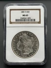 1881 S Morgan 90% Silver Dollar NGC MS-65, Investment Grade Coin