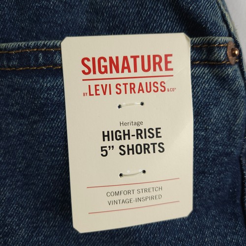 NWT Signature Levi Strauss Womens 24 Blue Heritage High-Rise Fray Hem Shorts - Picture 2 of 8