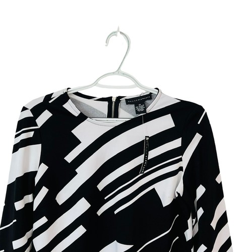 New Grace Elements Womens XS Top Black White 3/4 Bell Sleeve Hi Low Hem - Picture 2 of 4