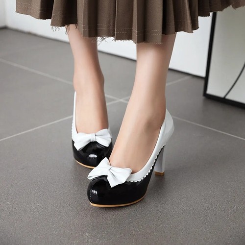 Zapatos de salón con moño Cosplay tamaño grande tacones bloque drag queen disfraz LGBTQ dama 35-48 - Imagen 6 de 67