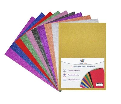 A4 Glitter Card Fixed Sparkle Card 250gsm Non Shed Card Arts Crafts (10 Colours)