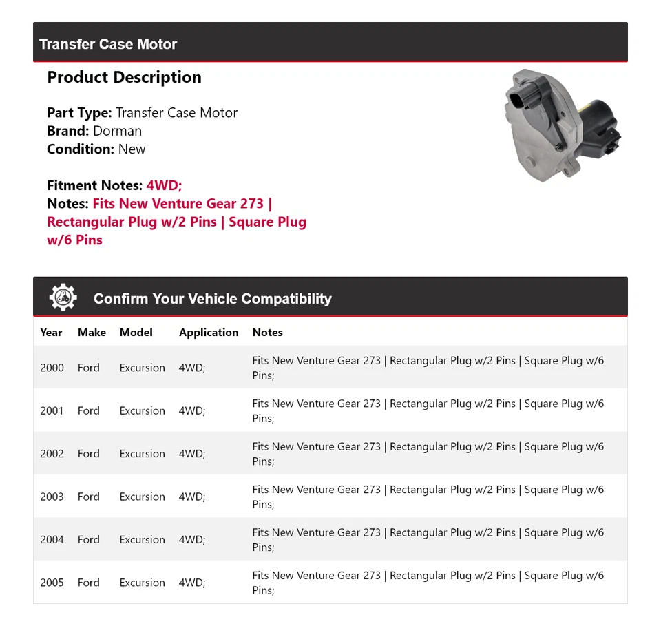 For 2000-2005 Ford Excursion 4WD Dorman Transfer Case Motor 2001 2002 2003 2004 - Image 2 of 4