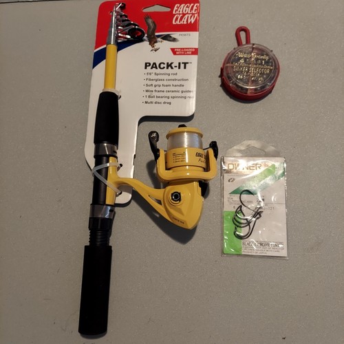 Eagle Claw Pack It Fishing Rod Spinning Reel 5' 6" Telescoping w Sinkers & Hooks