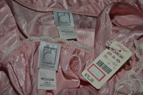 Eve Stillman NEW Vtg Lace Satin Dressing Gown Robe set Peignoir Porcelain Pink M - Picture 9 of 10