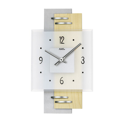 AMS 9248 Quarz-Wanduhr, Ahorn, Alu, Mineralglas