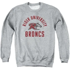 Rider University Adult Crewneck Sweatshirt Broncs Logo, Athletic Heather, S-3XL