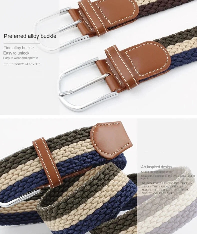 New Mens Womens Belt Unisex Braided Elastic Stretch Fabric Enduring Woven Belt - Picture 5 of 22