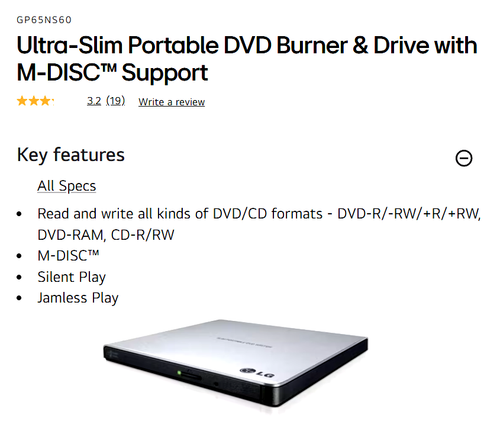 Portable DVD Burner Optical Ultra-Slim Drive with M-DISC Support LG GP65NS60 - Afbeelding 2 van 13