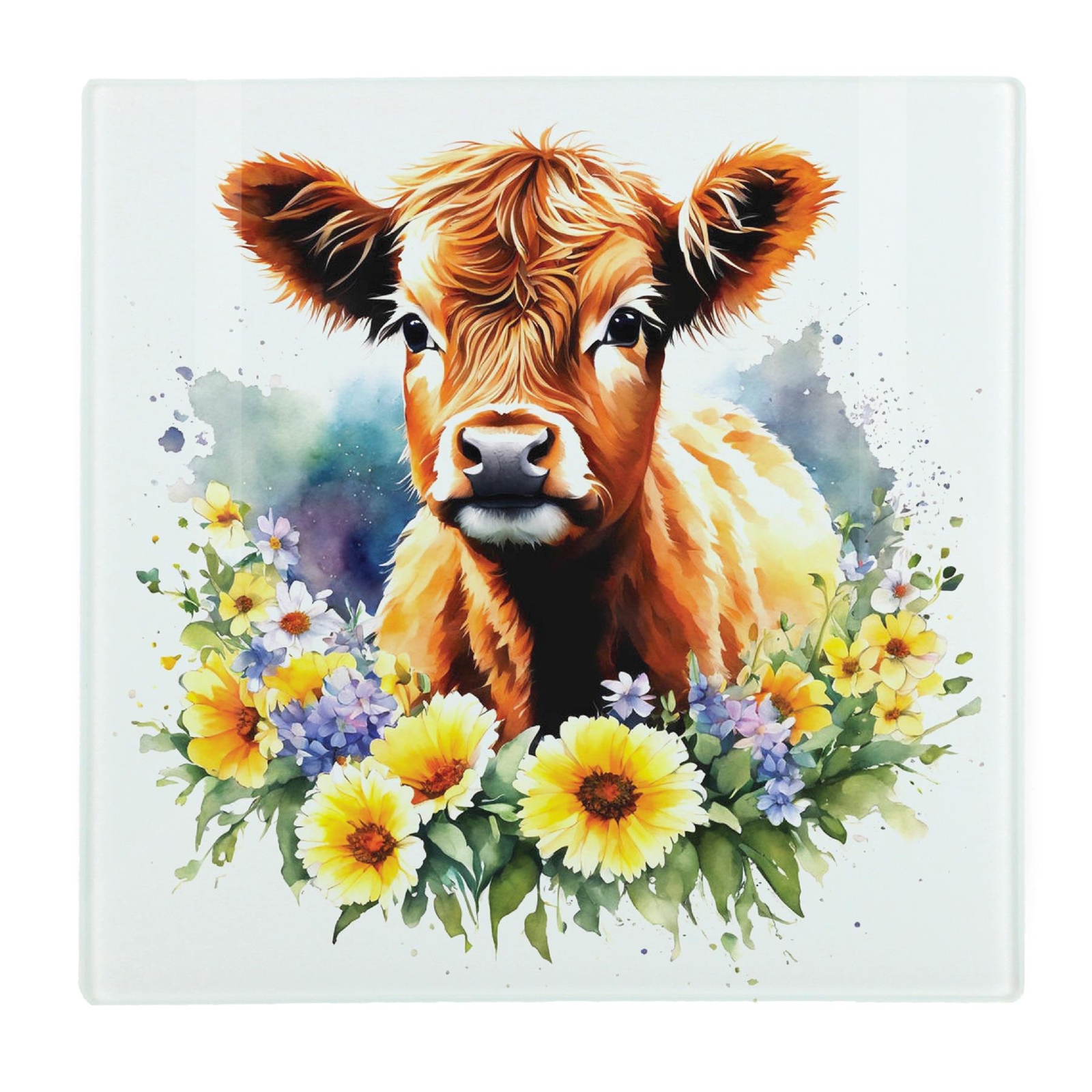 Great & Small Farm Animals Square Worktop Protector/Trivet - Highland Calf Gifts