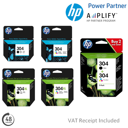 HP 304 Black or Colour Ink Cartridges N9K05AE N9K06AE N9K08AE N9K07AE 3JB05AE - Picture 1 of 1