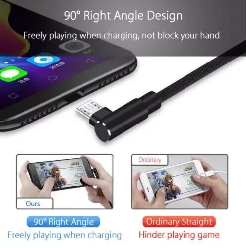 Braided Right Angle Micro USB Fast Data Cable For Galaxy J8 J5 J3 A3 S7 S6 Edge - Picture 21 of 24