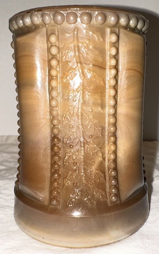 Joe St Clair SLAG Glass Holly Beaded Panel 4”Tumbler Cup Chocolate Caramel Color - Picture 6 of 7