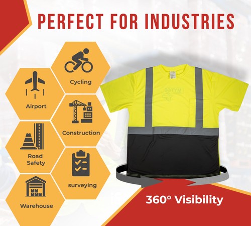 10PK High Visibility Reflective T-Shirt XXL for Men Class2 ANSI/ISEA Certified - Picture 5 of 12