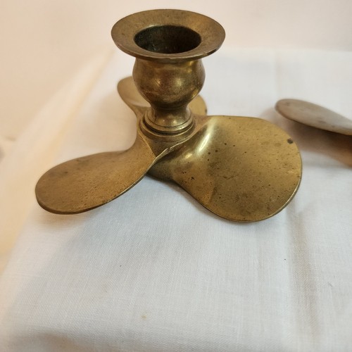 Vintage Brass Candlestick Holders Propeller Style Made in India Set of 2 - Picture 8 of 8