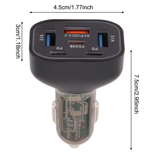 63W Car Charger USB 6 Ports Fast Charging Car Phone Charger Adapter 3USB+3PD - Picture 3 of 23