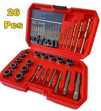 26pc Screws Bolt Extractor Set Lug Nut Extraction Wreverse Drill Bit Kit Ez Out