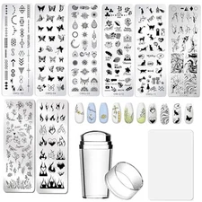  Nail Stamper Kit 8pcs Stamping Plates Minimalist Geometric Lines Mixed-Style D