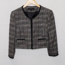 NWOT TAHARI by ARTHUR S. LEVINE Black White Tweed Hook Front Blazer Size 10