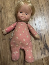 Vintage Baby Doll Blonde Straight Hair Pink Polka Dot Outfit Soft Body