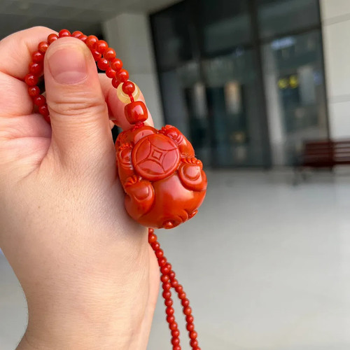 Colgante Pixiu Fortuna Tallada Ágata Nnahong China con Cuentas Tejidas a Mano Collar B - Imagen 4 de 8