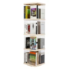 4 Tier Rotating Bookshelf,360°Display Floor Standing Bookcase,Book Shelf