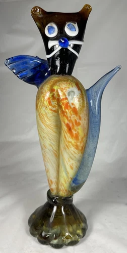 Vintage Italian Glass Murano Italy Hand Blown Glass Cat Kitten Art Decor OOAK