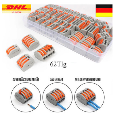 62Tlg Klemmen Für Wago Klemmen 222 Serie Verbindungsklemmen Dosenklemmen Set ！