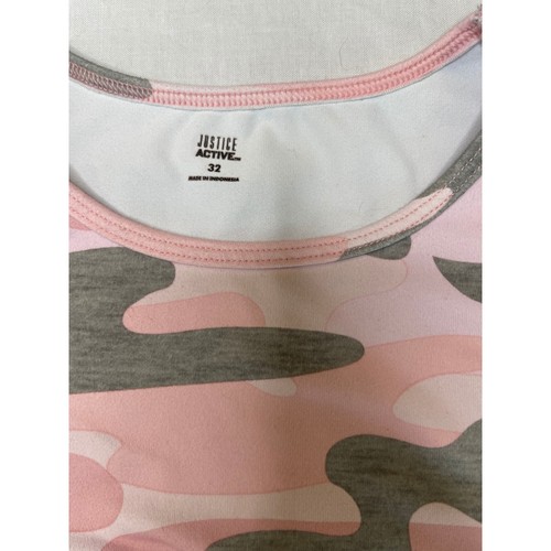 Justice Active Crop Top Pink Camo Criss Cross Sports Bra Girls Size 32 - Picture 2 of 3