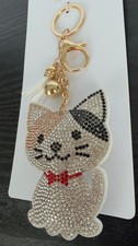 Bling Rhinestone Kitty Cat Puffy Keychain - Tassel Bag Charm - NEW