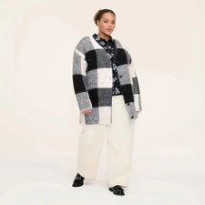 Women's Buffalo Check Relaxed Cardigan - Woolrich Black/White XXL