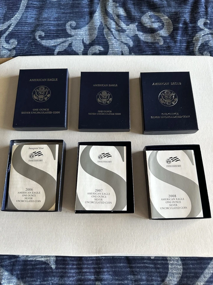 (Juego de 3) 2006/07/08 West Point American Silver Eagles bruñido sin circular Foto 2 de 4