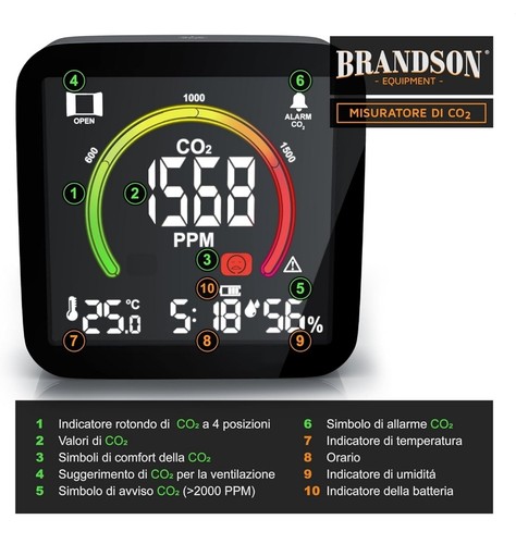 Brandson - Misuratore di CO2 Brandson - misurazione anidride carbonica sveglia - 第 3/5 張圖片