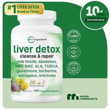 Micro Ingredients Liver Detox,20-in-1 Advanced Support Complex - 240 Capsules