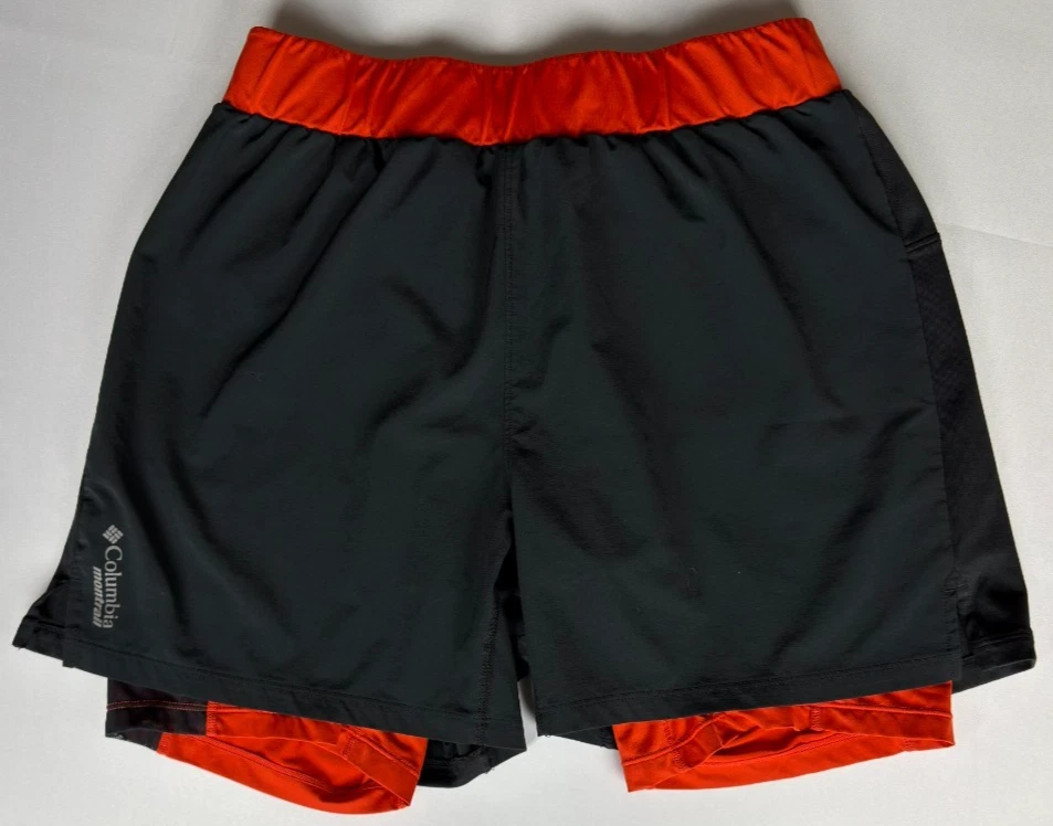 Columbia Montrail Running Shorts Lined Mens Medium Black Red Zip Pocket