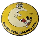 Vintage Moon Eyes Sign - Speed Equipment Mickey Mouse Porcelain Gas Pump Sign