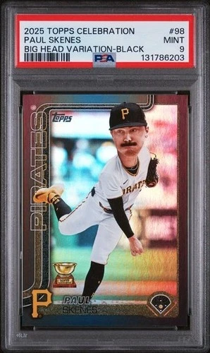 2025 Topps Celebration #98 Paul Skenes Big Head Variation SSP Black 3/10 PSA 9