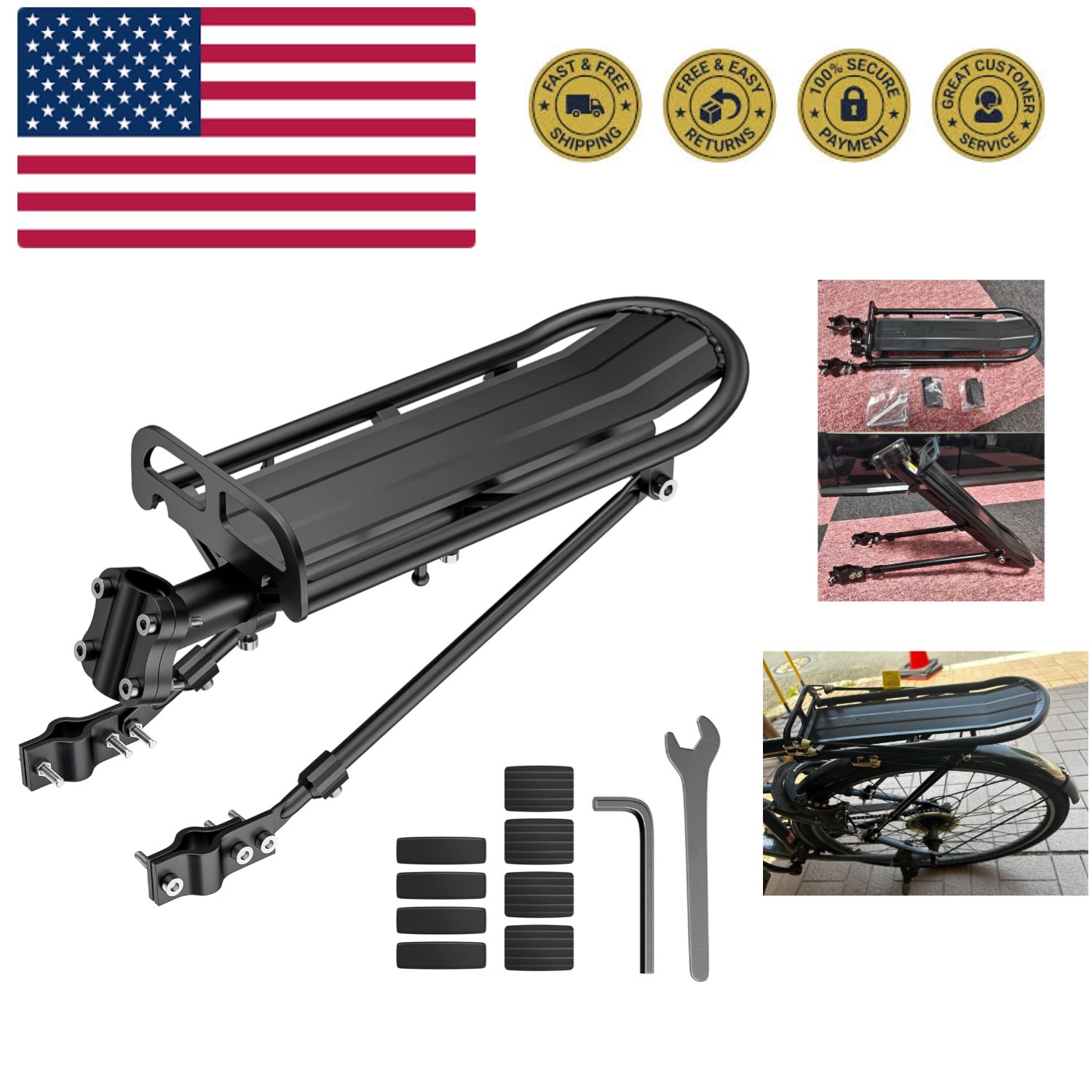 Bike Rear Rack Retractable Aluminum Alloy Bicycle Cargo Rack Mount