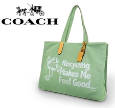 Super  COACH Shoulder Tote Bag Handbag Canvas Khaki Green Men s Women s Large C