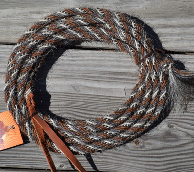 Jose Ortiz 1/4'' Mane Hair Mecate Reins 6 x 22' - Chestnut/Grey/White/BW