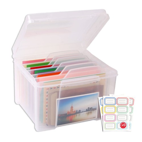 Greeting Card Storage & Organizer Box with 6 Adjustable Dividers for Holiday ...