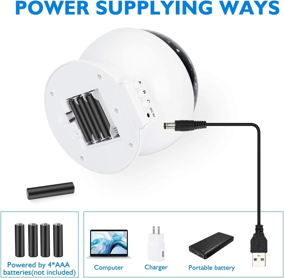 Rotating Starry Sky Projection Night light Moon Star Lamp for Kids Baby Party US - Image 4 of 4