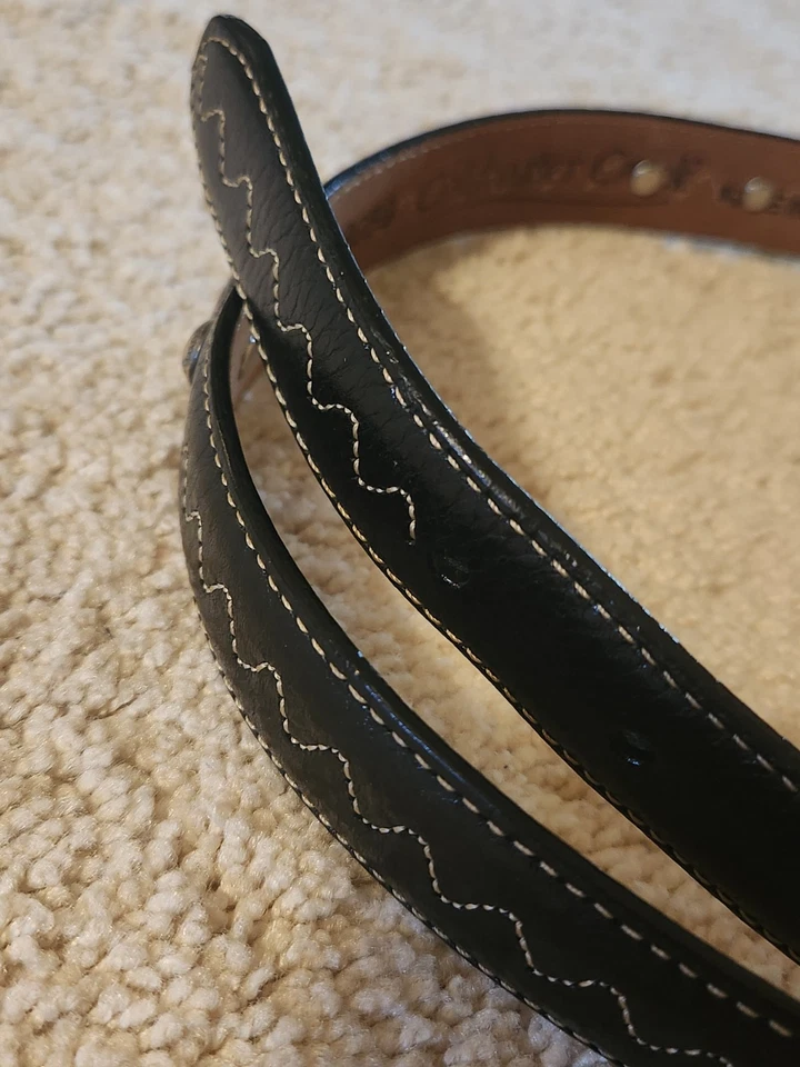 Cinturón Coldwater Creek Vintage Cuero Bordado Negro S Cadena Metal XS Foto 3 de 4