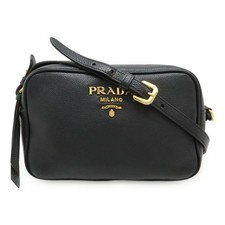 Prada Vitello Phenix Leather Shoulder Bag Women Black One Size
