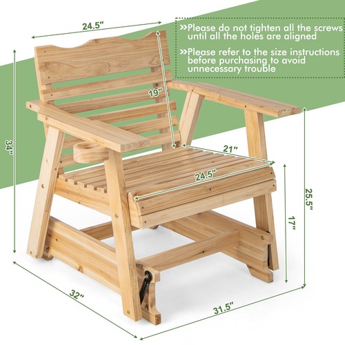 Patio Wood Rocking Chair Curved Chair w/ Flexible Metal Joints & Stable Base - Picture 2 of 8