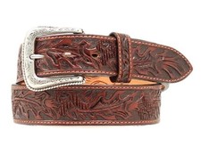 Nocona Western Belt Mens Leather Tooled Acorn Leaf Dark Mocha N2490802